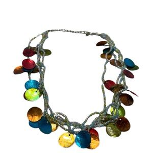 Multi Colored Disc 4 Strand Beaded Necklace